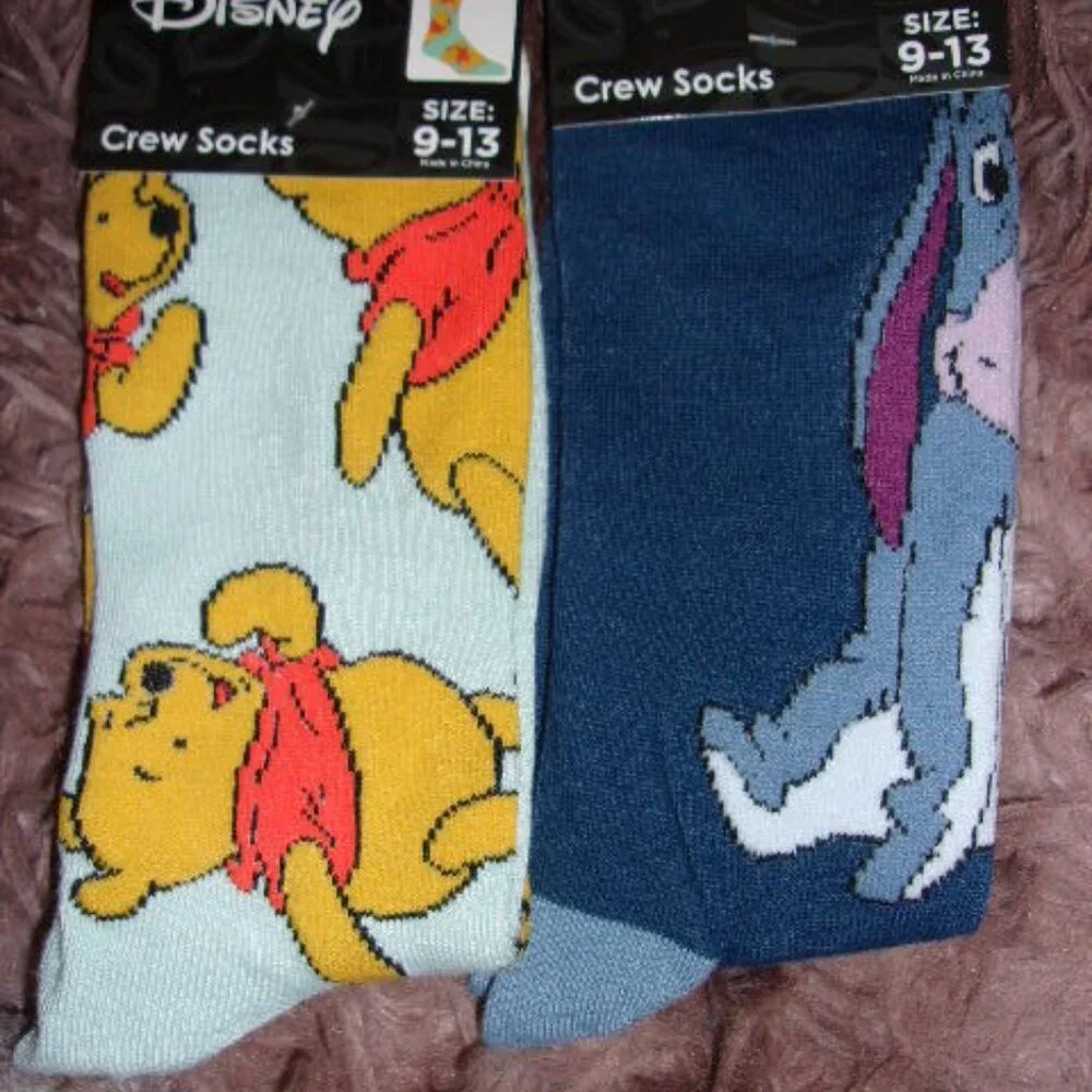 Bundle of Disney \ Crew Socks with Eeyore and Winnie the‎ Pooh New 9-13